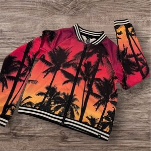 Hurley Kids L Palm Tree Light Weight Zip Up Jacket Surf Skateboard Snowboard
